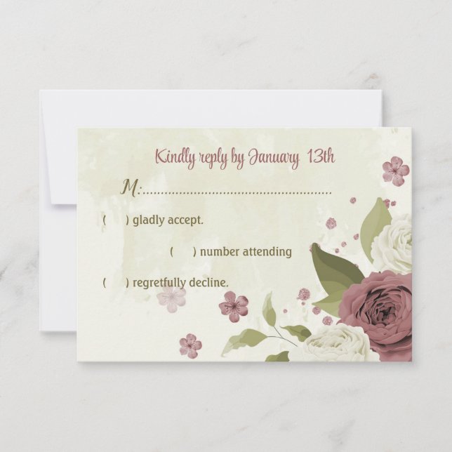 dusty rose white flowers botanical wedding OSA kort (Framsida)