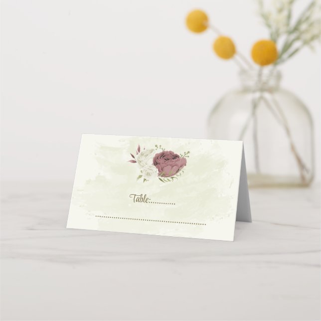 dusty rose white flowers botanical wedding placeringskort (Framsida)
