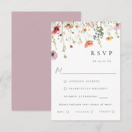 Dusty Rose Wildflower Wedding Meal Choice RSVP OSA Kort