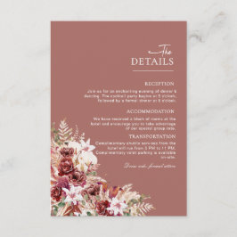 Dusty Rosewood & Blush Floral Wedding Details Card Tilläggskort