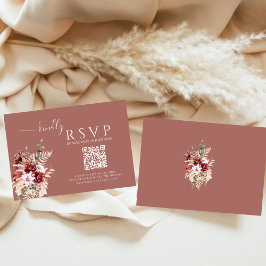 Dusty Rosewood & Burgundy Blush QR Wedding RSVP OSA Kort