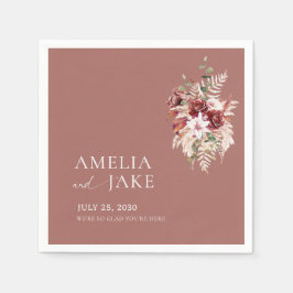 Dusty Rosewood Floral Wedding Pappersservett