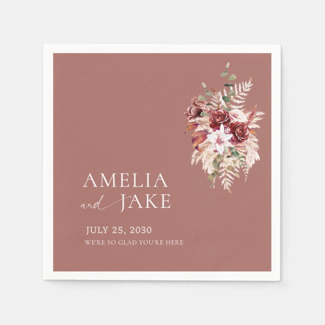 Dusty Rosewood Floral Wedding Pappersservett (Framsidan)