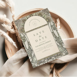 Dusty Sage Art nouveau bröllop Spara Datumet