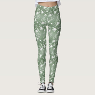 Dusty Sage Blommigt Grönt Flower Greenery Mönster Leggings