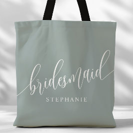 Dusty Sage Bridesmaid Modern Script Tygkasse
