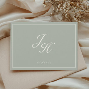 Dusty Sage Classic Monogram Bröllops Platt Tack Ko Kort