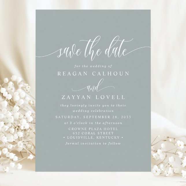 Dusty Sage Elegant Kalligrafi Save The Date Spara Datumet (Skapare uppladdad)