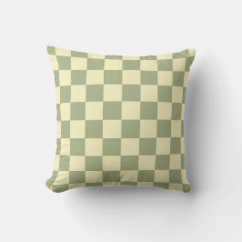 Dusty Sage Green and Butter Yellow Checkerboard Kudde
