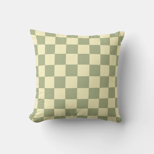 Dusty Sage Green and Butter Yellow Checkerboard Kudde (Framsida)