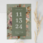 Dusty Sage Grönt Bröllop | Vintage Garden Blommigt Spara Datumet<br><div class="desc">Meddela din speciella dag med den här eleganten spara datumkortet med mjuka blommigtar i -, kräm- och neutralt-toner på en romantisk grönt. Den moody men känsliga paletten för med sig en lugn, en ekologisk känsla som är perfekt för trädgård, rustik, boho eller bröllop utomhus. Den subtila grönten färg och vintage...</div>