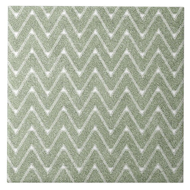 Dusty Sage Grönt Chevron Mönster Kakelplatta (Framsidan)