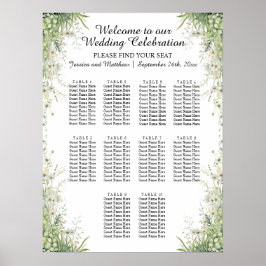 Dusty Sage Grönt Flowers 10 Bord Bröllop Seating Poster