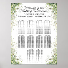 Dusty Sage Grönt Flowers 10 Bord Bröllop Seating Poster