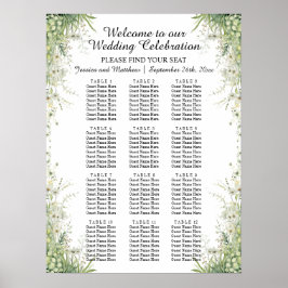 Dusty Sage Grönt Flowers 12 Bord Bröllop Seating Poster