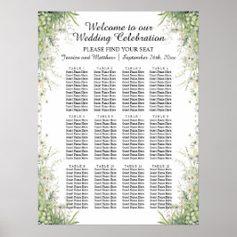 Dusty Sage Grönt Flowers 12 Bord Bröllop Seating Poster