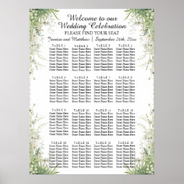 Dusty Sage Grönt Flowers 16 Bord Bröllop Seating Poster