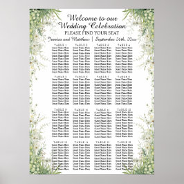 Dusty Sage Grönt Flowers 16 Bord Bröllop Seating Poster