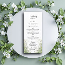 Dusty Sage Grönt Flowers 4x9'Bröllop Menu