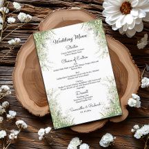 Dusty Sage Grönt Flowers 5x7' Bröllop Menu