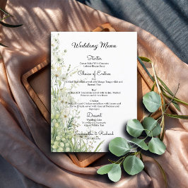 Dusty Sage Grönt Flowers 5x7' Bröllop Menu Meny