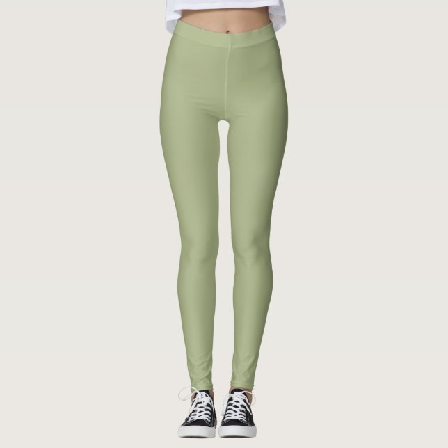 Dusty Sage Grönt Solid Färg Leggings (Framsida)