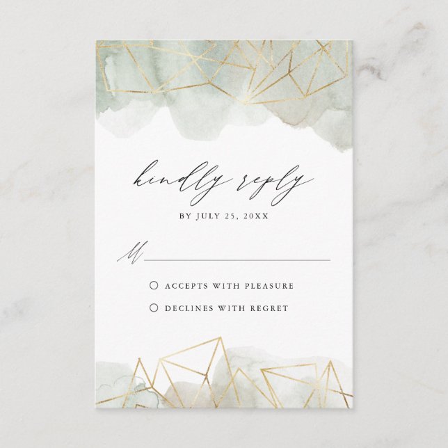 Dusty Sage Grönt Watercolor Geometric Bröllop OSA Tilläggskort (Framsida)