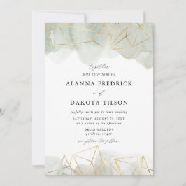Dusty Sage Grönt Watercolor Guld Geometric Bröllop Inbjudningar