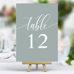 Dusty Sage Minimalist Calligraphy Bröllop Bordsnummer<br><div class="desc">Förbättra din bröllopsmottagning med underskattad elegans. Dessa minimalistiska bordsnummer har ett enda ord,  "Bord",  i ett känsligt kalligrafiskt skript på en mjuk dammiga bakgrund. Den enkla men ändå förfinade designen gör att du får en smula sofistikerad inställning i bord,  vilket gör att blommigten och andra åtgärder kan skina.</div>