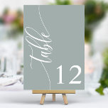 Dusty Sage Modern Calligraphy Bröllop Bordsnummer<br><div class="desc">Följ gästerna till deras platser med de här chic elegant dammig i grönt bröllop bordsnummer. De här bordsnumren har en minimalistisk design med modern kalligrafi och ger dig en smula sofistikering till din bröllopsmottagning. Den mjuka bakgrunden och den rena typografin i eleganten säkerställer att den är enkel att läsa samtidigt...</div>