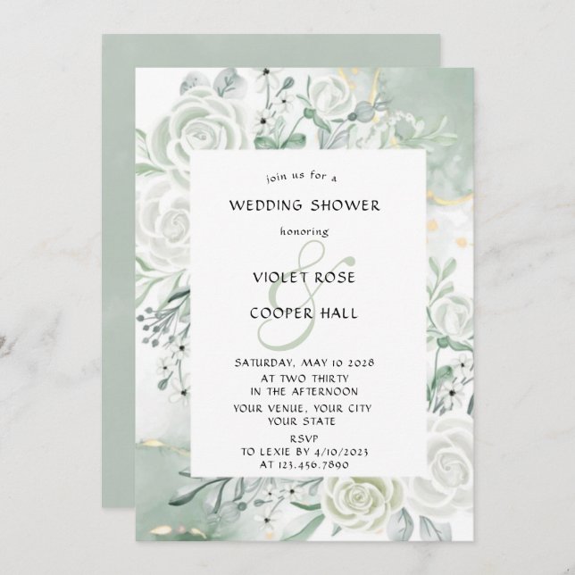 Dusty Sage Watercolor Blommigt Möhippa Inbjudningar (Fram/baksida)