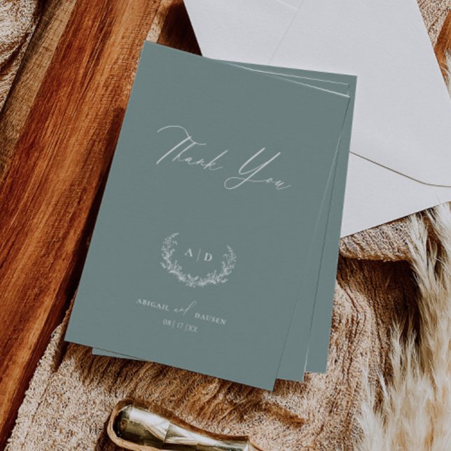 Dusty Sage Wedding Day Thank you Flat Note Card Inbjudningar (Skapare uppladdad)