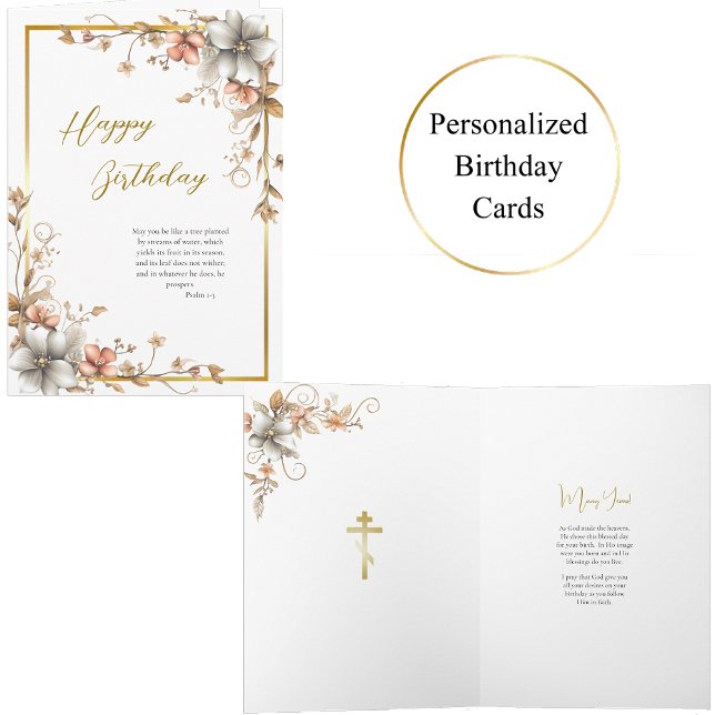 Dusty Salmon Silver Grått Flowers Birthday Kort (Skapare uppladdad)