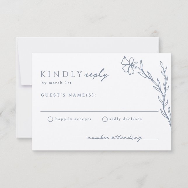 Dusty Steel Blue Modern Stenciled Botanical OSA Kort (Framsida)