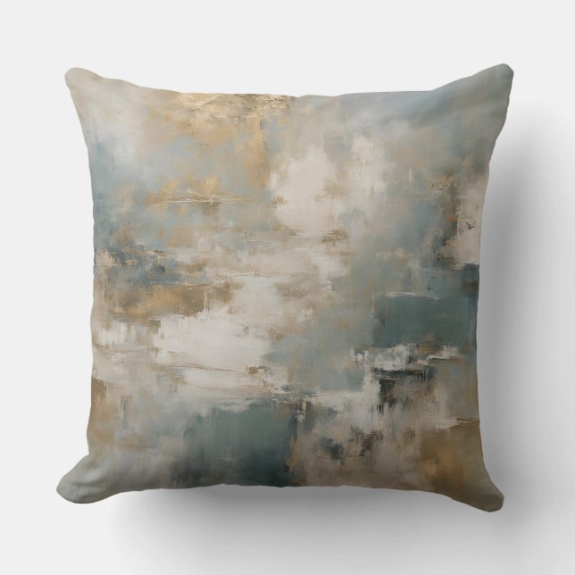 Dusty Teal Blue Guld Abstrakt Kudde (Framsida)