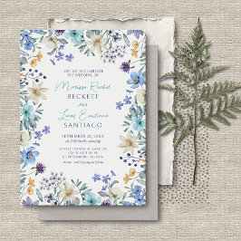 Dusty Teal Blue Lavender Wildblommor Bröllop Inbjudningar