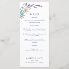 Dusty Teal Blue Lavender Wildblommor Bröllop Menu Meny
