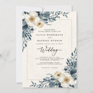 Dusty Teal Botanical Stollig Bröllop Inbjudningar