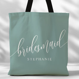 Dusty Teal Bridesmaid Modern Script Tygkasse