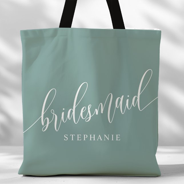 Dusty Teal Bridesmaid Modern Script Tygkasse (Skapare uppladdad)