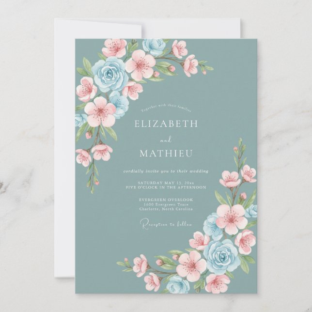 Dusty Teal Captivating Spring Wedding Inbjudningar (Framsida)