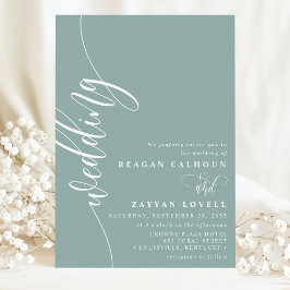 Dusty Teal Elegant Kalligrafi Skrift Bröllop Inbjudningar