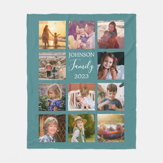 Dusty Teal Family Photo Collage Blanket Fleecefilt (Framsidan)