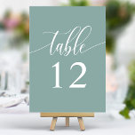 Dusty Teal Minimalist Calligraphy Bröllop Bordsnummer<br><div class="desc">Följ gästerna till deras platser med de här elegant dammiga bordsnumren i bröllop. De här bordsnumren har en minimalistisk design med modern kalligrafi och ger dig en smula sofistikering till din bröllopsmottagning. Den mjuka bakgrunden och den rena typografin i eleganten säkerställer att den är enkel att läsa samtidigt som du...</div>