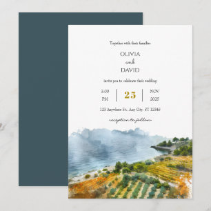 Dusty Teal Seaside Coastal Landcape Beach Wedding Inbjudningar