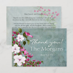 Dusty Teal White Magenta Grönt Blommigt Tack Kort