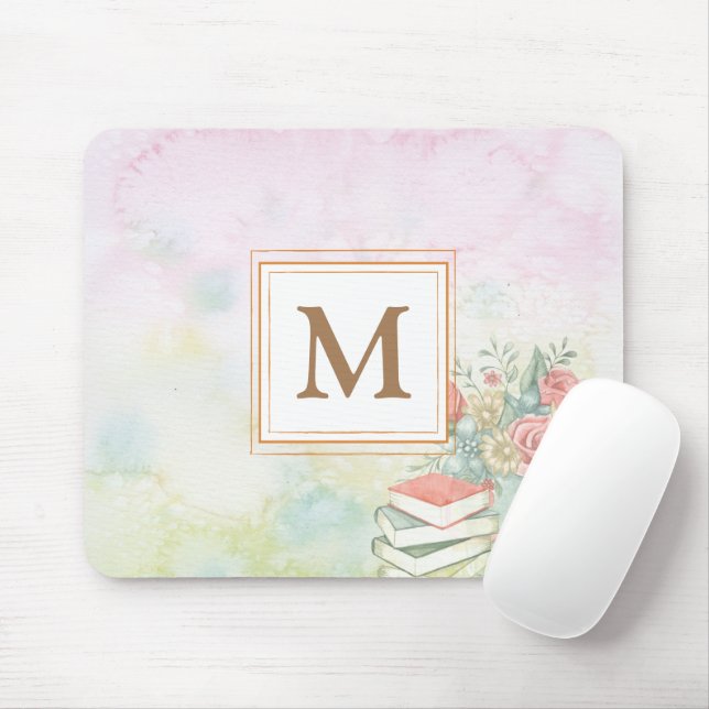 Dusty Vattencolor blommigt monogrammad minimalist Musmatta (Med mus)
