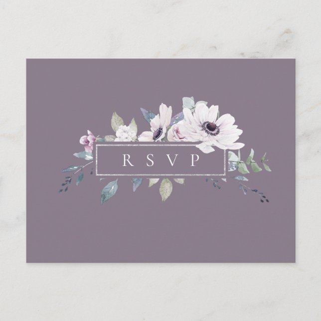 Dusty Violet Blommig Bröllop RSVP Sångförfrågan Inbjudan Vykort (Framsida)