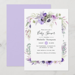 Dusty Violet Blommigt Baby Shower Inbjudningar