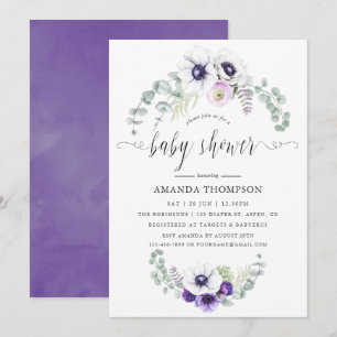 Dusty Violet Blommigt Baby Shower Inbjudningar